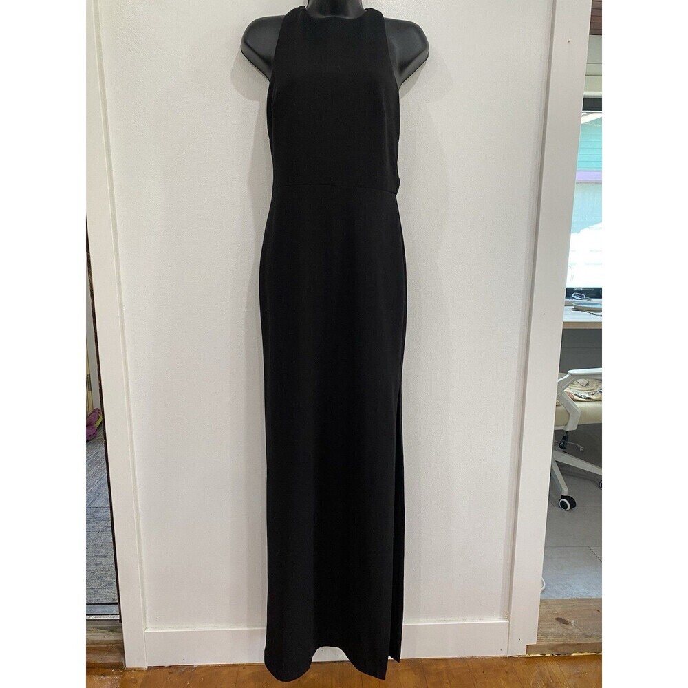 BHLDN Anthropologie Women's Size 6 Black Tie Bow Maxi dress Halter High Neck